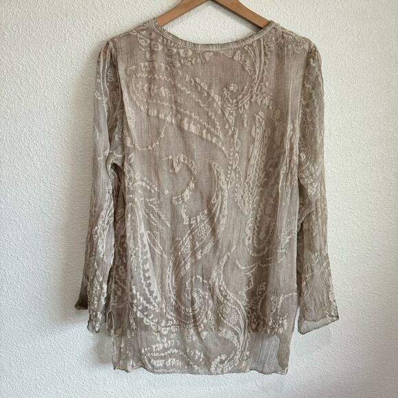 Scandal Italy Women's Small 100% Silk Blouse Sheer Floral Overlay Boho Casual - Picture 5 of 9